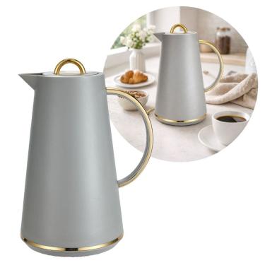 Imagem de Garrafa Térmica Samira 1 Litro Cinza e Dourado Design Moderno Luxo - Tuut