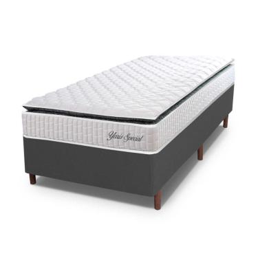 Imagem de Cama Box Baú Solteiro Hellen Colchão Yaris Pillow Top Cinza
