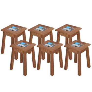 Imagem de Kit 06 Banquetas Baixas De Madeira Maciça Pinus Rústica Com Cerâmica V