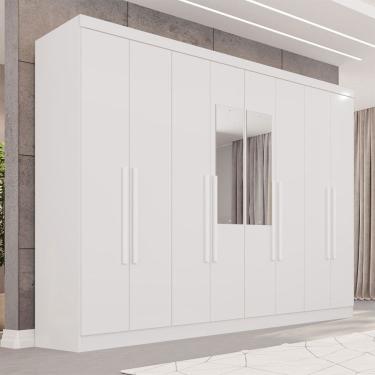Imagem de Guarda-Roupa Casal Pinheiro 8 Portas 4 Gavetas com Espelho Branco - Pnr Móveis