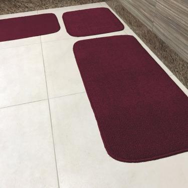 Imagem de Jogo De Passadeira Primavera Para Cozinha 03 Peças Com Base Antiderrapante 100% Polipropileno - Bordô