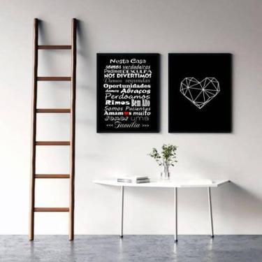 Imagem de Kit 2 Quadros Frase Família Coração 24X18Cm