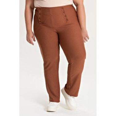 Imagem de Calça Feminina Plus Size Malha Turim Cós Reto Detalhe Botão - Serena-Feminino