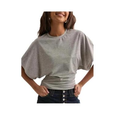 Imagem de Camiseta Cropped Cinza Para Mulheres, Tops O-neck Estilo Corset, Moda 