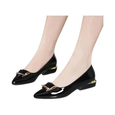 Imagem de Sapatos De Salto Quadrado Em Couro PU Com Laço Preto Para Mulheres, Co