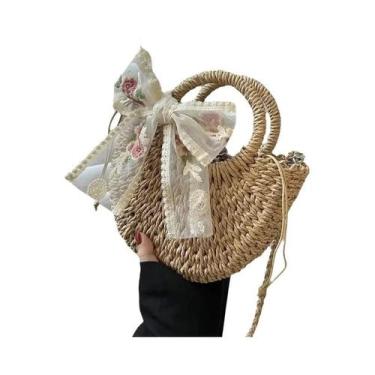 Imagem de Bolsa De Palha Trançada Feminina De Grande Capacidade Em Forma De Lua 