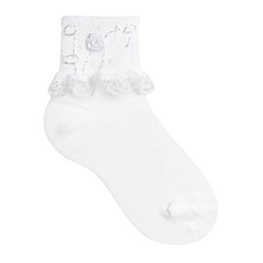 Imagem de Meia Infantil Menina Batizado Dia a Dia Passeio com Apliques Artesanal