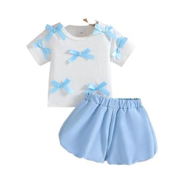 Imagem de Conjunto De Calças Puff Brancas De Verão Para Bebê Menina Com Top Deco