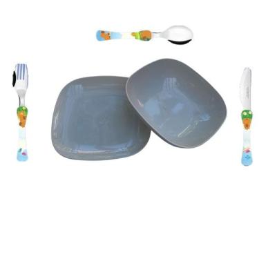 Imagem de Conjunto pratos raso e fundo com talheres CAPIVARA - Bege - Simonaggio