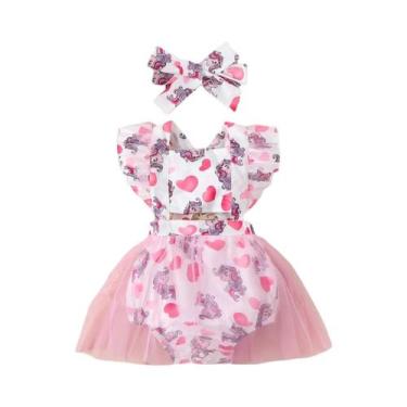 Imagem de Macacão De Verão Casual Para Bebê Menina Com Estampa E Acessórios De C