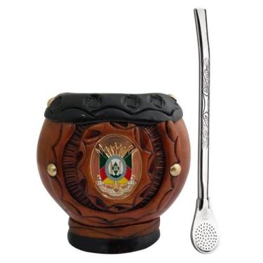 Imagem de Kit Chimarrão Cuia Gajeta Uruguaia e Bomba Aço Inox 19cm Bojo Pêra - Z