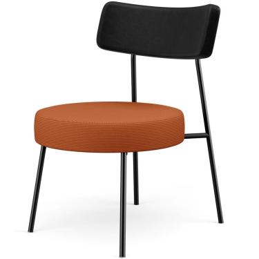 Imagem de Poltrona Decorativa Londres L02 Couríssimo Tecido Preto Laranja Lyam Decor