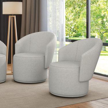 Imagem de Poltrona Decorativa Orgânica Fixa Malu Linho Cinza Kit 2 D'Rossi