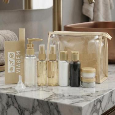 Imagem de Kit de Frascos com necessaire p/ Viagem 10 Peças Jacki Design, Creme