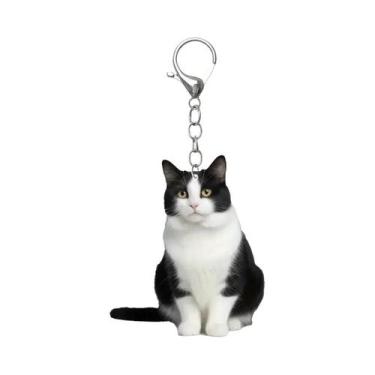 Imagem de Chaveiro De Gato Preto E Branco Fofo, Pingente De Acrílico Dupla Face 