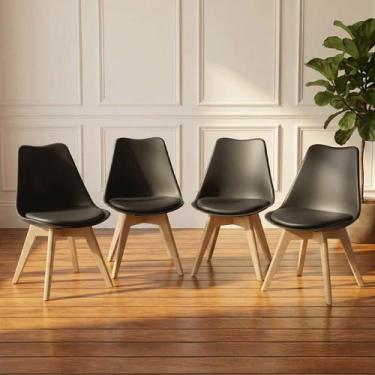 Imagem de Kit 4 Cadeiras Leda com assento estofado Cor Preta Madesa, Preto