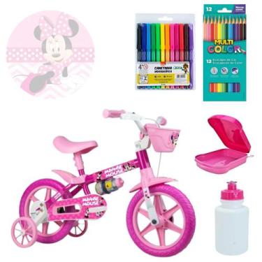 Imagem de Bicicleta Infantil Aro 12 Minnie Mouse Kit Lancheira Garrafinha Caneti