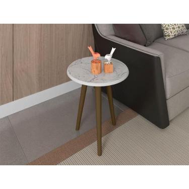 Imagem de Mesa Lateral Sala Brilhante Carrara Pintura Efeito Mármore - Móveis Be