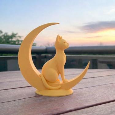 Imagem de Estátua Gato na Lua  Escultura Decorativa Minimalista Moderna para Cas