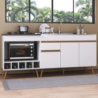 Imagem de Kit Balcão De Cozinha Para Pia E Balcão Para Cooktop-forno 190cm Veneza Multimóveis Mp2384 Branco-dourado