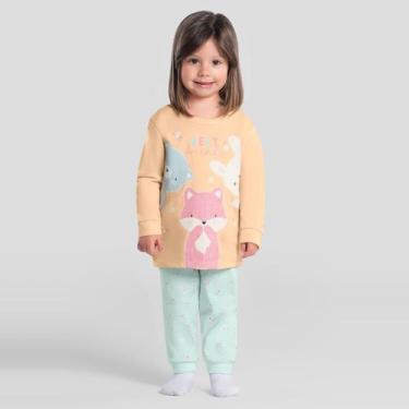 Imagem de Pijama infantil menina animais que brilha no escuro Brandili, 10, Rosa
