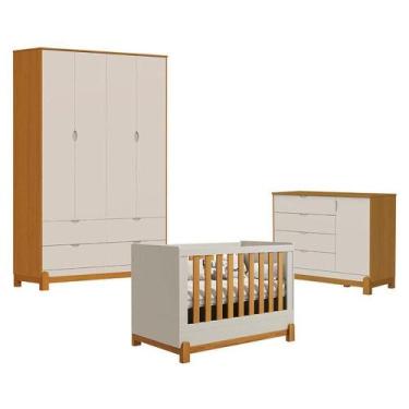 Imagem de Quarto De Bebê 4 Portas Com Cômoda Sapateira Lótus Liso Areia Savana E