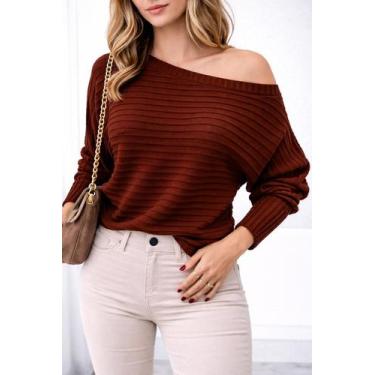 Imagem de Blusa de Frio Feminina Oversized Manga Morcego Gola Ampla Soltinha Tri