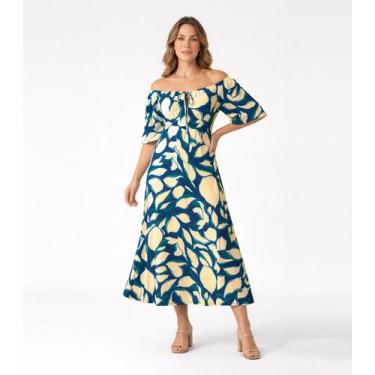 Imagem de Vestido Midi Feminino Com Detalhe Amarração Donna Azul, M, Azul