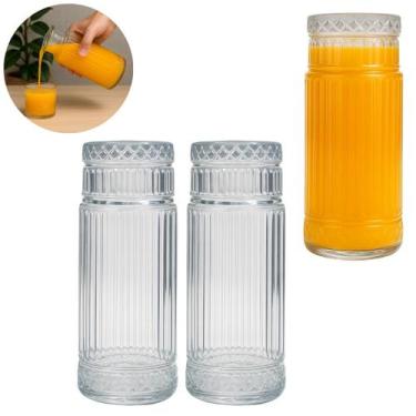 Imagem de 2 Garrafas Moringa de Vidro Canelado 810ml Vintage C/ Copo - Freecom