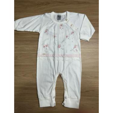 Imagem de Macacão Infantil Florzinhas com Faixa Poá Feminino Branco - Happy Plac