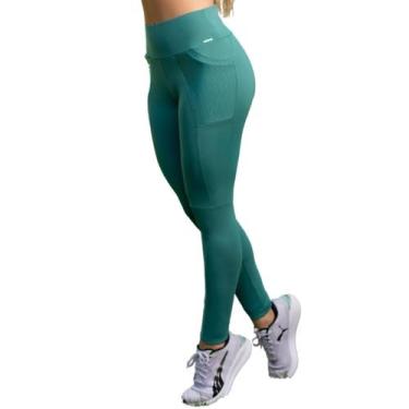 Imagem de Calça Fitness Com Recorte e Bolso Lateral Feminina Selene, G, Verde