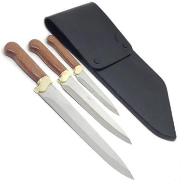 Imagem de Kit Churrasco e Cozinha Arkhip Trichef 12'' 9'' 6'' Cabo Madeira Bainh