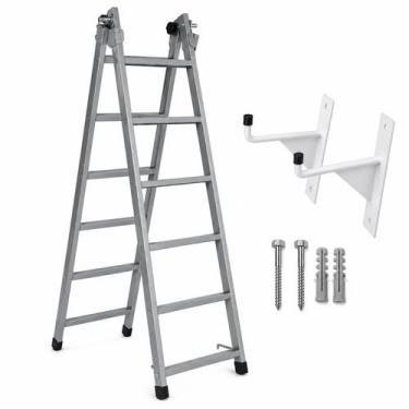 Imagem de Escada Extensiva 2,40m 5x8 Cinza + Suporte Pendurar Escada - BcaloS, B