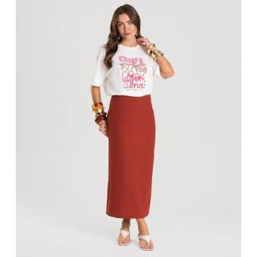 Imagem de Saia Feminina Midi Dianna Marrom, GG, Marrom