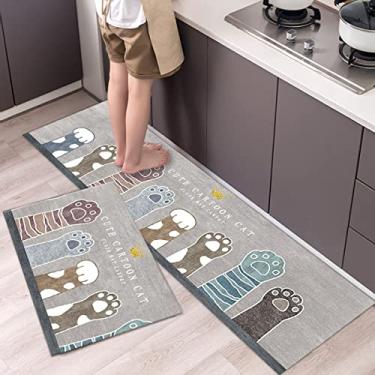 Imagem de jia cool Conjunto de 2 tapetes de cozinha e tapetes absorventes de microfibra macia tapete de banheiro treliça marroquina antiderrapante tapete de cozinha conjunto de corredor, 40,6 cm x 119,4 cm,