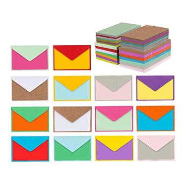 Imagem de Purple Q Crafts 140 mini envelopes com cartões de notas em branco, cores sortidas 10 x 6,9 cm, pequenos envelopes coloridos para agradecimento, negócios, cartões de presente - conjunto fofo