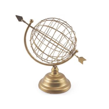 Imagem de Globo Terrestre Modelo Flecha Enfeite de Mesa Em Metal Dourado  26x18 cm