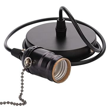 Imagem de Suporte para lampada de teto,E27 Vintage Edison Pendurado com cord?o de luz pingente de luz com interruptor de corrente de puxar Base da lampada montada no teto para garagem em casa(Black), Supo