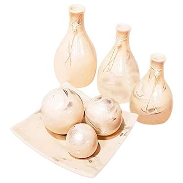 Imagem de Jogo de Vasos Trio Garrafas e Centro de Mesa 3 esferas Decor - Bege Claro