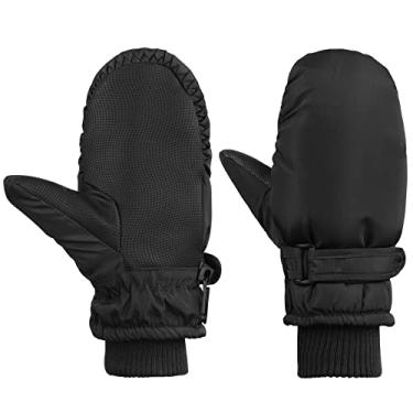 Imagem de American Trends Luvas infantis de inverno para neve à prova d'água luvas de lã quente para meninos e meninas, Preto puro, S(Fits 2-4 years)