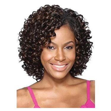 Imagem de CareUrButi Perucas de cabelo curto encaracolado para mulheres, perucas onduladas inteiras, perucas de rede elástica para mulheres negras, tamanho único