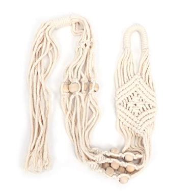 Imagem de Cabides de plantas, cesta decorativa de tecelagem padrão losango com 12 miçangas para escritório para casa para exterior ao ar livre