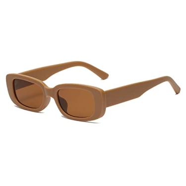 Imagem de Óculos de sol elegantes femininos homem rosa pequeno retângulo colorido óculos de sol moldura quadrada uv400 óculos, chá chá, como imagem