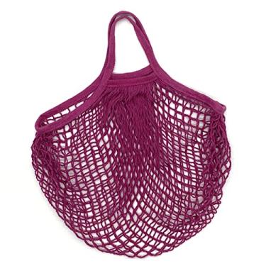 Imagem de Sacos de supermercado reutilizáveis ??portáteis para saco de frutas e legumes organizador de fios de malha de algodão bolsa de alça curta rede sacolas de compras (Rosa quente)