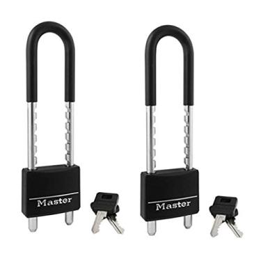 Imagem de Master Lock Cadeado, Trava De Alumínio Coberta, 2 Pol. De Largura, Preto, 527D, Pacote Com 2 (Com Chave Diferente) Preto