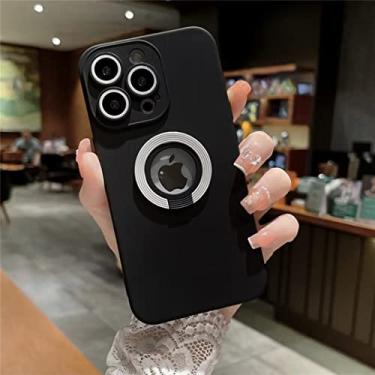 Imagem de FCSWEET Capa compatível com iPhone 13 Pro MAX, suporte de anel de dedo e capa de círculo de lente independente, capa de telefone de silicone TPU macio à prova de choque para mulheres e homens, preto e branco