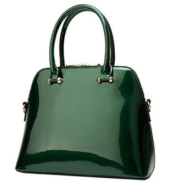 Imagem de Bolsa feminina Yan Show de couro envernizado elegante bolsa de mão bolsa para noite grande capacidade alça superior bolsa, Verde, Large
