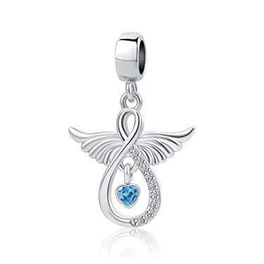 Imagem de MZC Jewelry Pingente de asas de anjo infinito para pulseira azul amor coração pingente de contas para namoradas, Cobre, Cobre