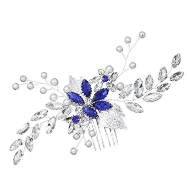 Imagem de Pente de cabelo de casamento banquete azul strass acessórios de cabelo noivas clipe de cabelo para dama de honra e mulheres meninas
