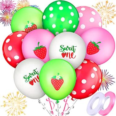 Imagem de 60 Pcs Strawberry Balloons Strawberry Birthday Party Decorations Sweet One Shortcake Balloons with 2 Roll Ribbons for Kids Summer Fruit Party Supplies